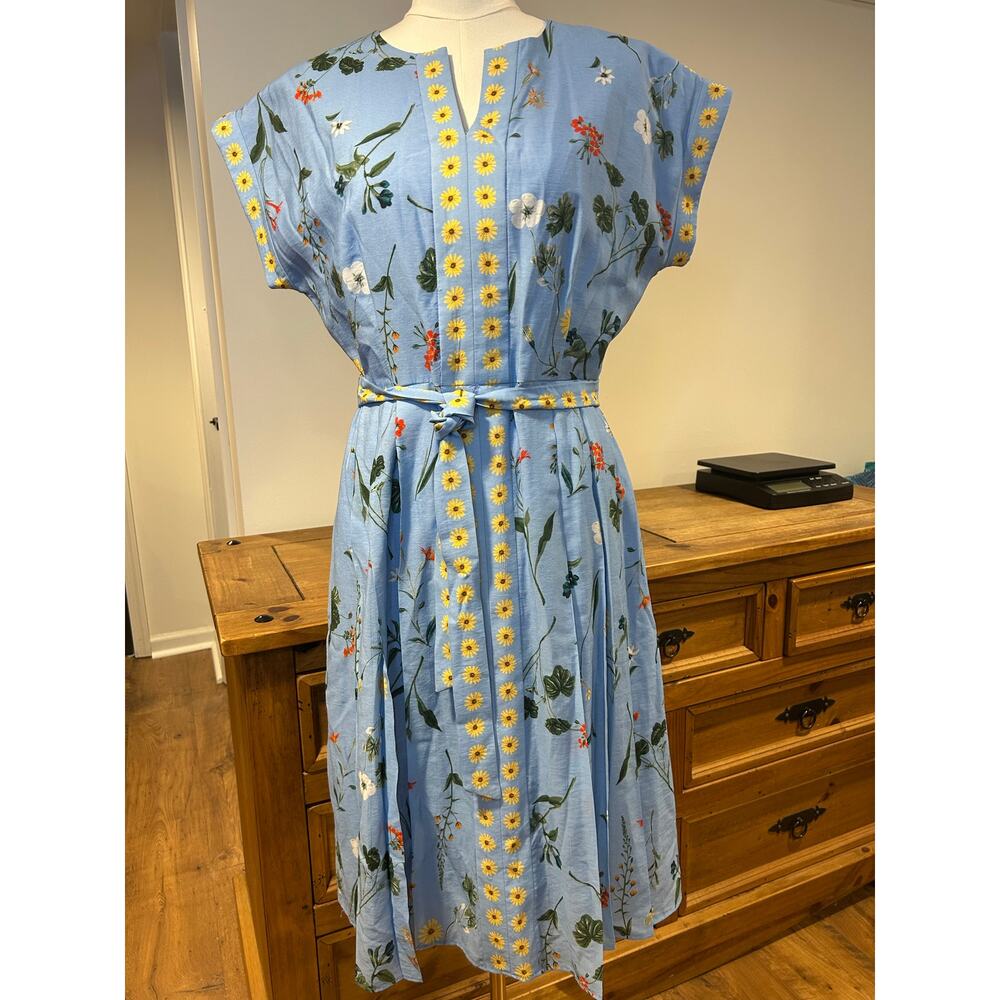 GAL MEETS GLAM Womens Blue Poplin Floral Midi Cottagecore Measure/Medium Garden